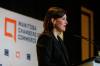 Candace Laing, president and CEO of the Canadian Chamber of Commerce, speaks about Canada’s economic outlook and relationship with the U.S. at a Manitoba Chambers of Commerce breakfast on Wednesday. (Mike Deal / Free Press)